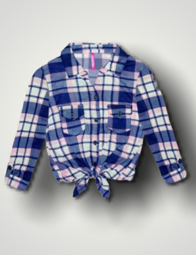 Knit Plaid Shirt w/ Double Pockets